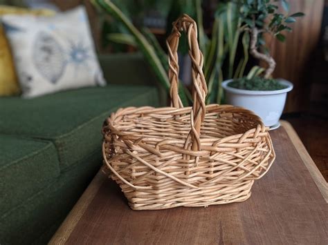 Wicker Flower Basket With Handle Natural Rustic Country - Etsy