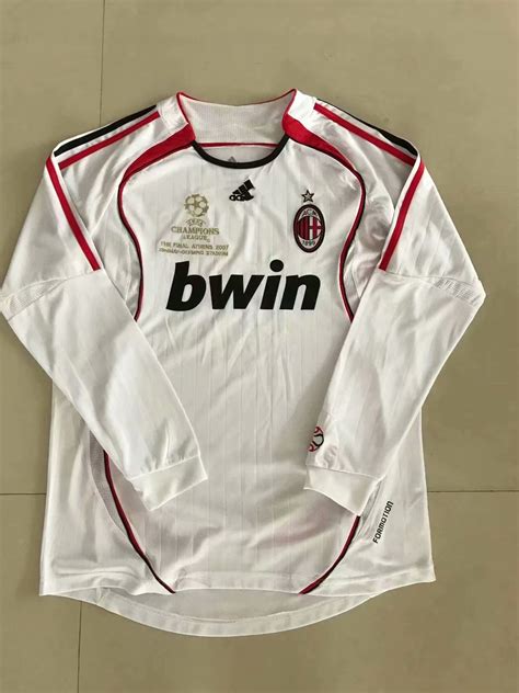 Adult Thai version Milan AC long sleeve white retro soccer jersey ...