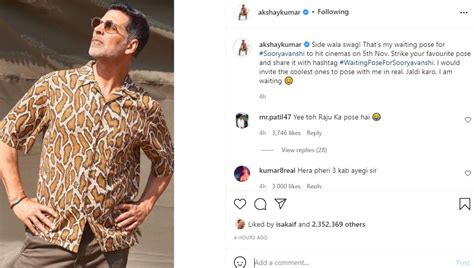 Akshay Kumar waits for 'Sooryavanshi' release in 'Phir Hera Pheri' pose ...