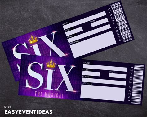 Printable Six the Musical Ticket Editable Tickets Musical Fake Surprise Ticket Souvenir Keep ...