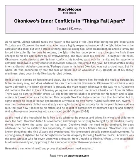 Okonkwo's Inner Conflicts in "Things Fall Apart" Free Essay Example