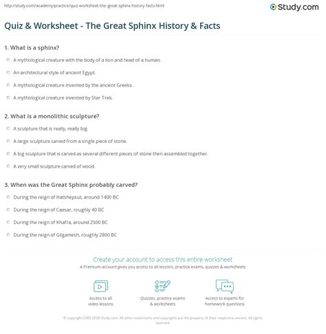 Quiz & Worksheet - The Great Sphinx History & Facts | Study.com