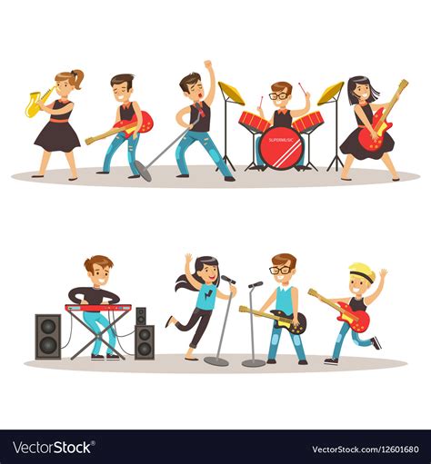 Children musicians performing on stage talent Vector Image