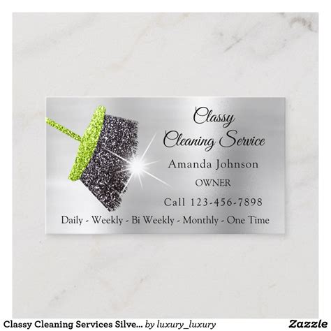 Classy Cleaning Services Silver Mint Glitter Gray Business Card | Zazzle | Cleaning business ...