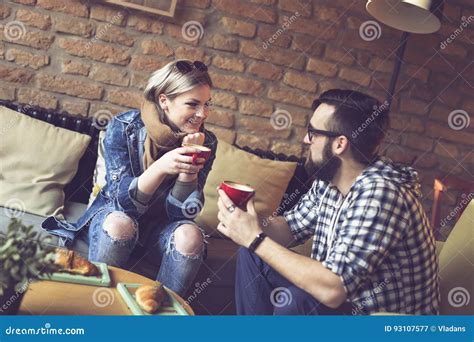 Couple`s morning coffee stock image. Image of modern - 93107577