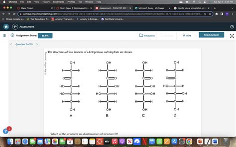 SOLVED: The structures of four isomers of a ketopentose carbohydrate ...