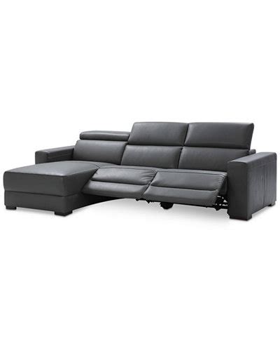 Nevio 3-pc Leather Sectional Sofa with Chaise, 2 Power Recliners and Articulating Headrests ...