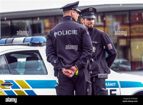 Uniformed police officers in the streets of Prague, Czech Republic ...