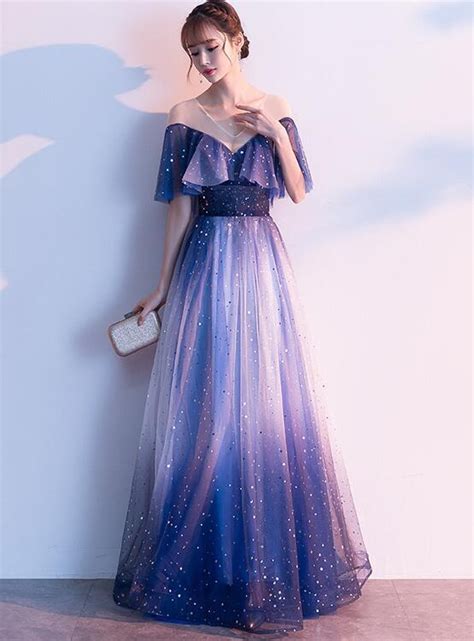 Beautiful Blue Tulle Gradient Long Bridesmaid Dress, Wedding Party Dress ML5892 in 2020 | Long ...