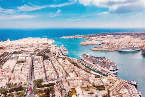 Cruise Ship Liner Port Of Valletta, Malta. Aerial View Photo Stock ...