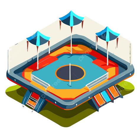 Trampoline Park, Sticker Clipart Isometric Vector Illustration Of An ...