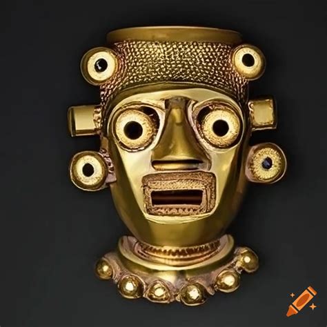 Metallic taino god robot head with led lights and glass eyes on Craiyon