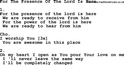 For The Presence Of The Lord Is Here - Apostolic and Pentecostal Hymns and Songs lyrics, and PDF