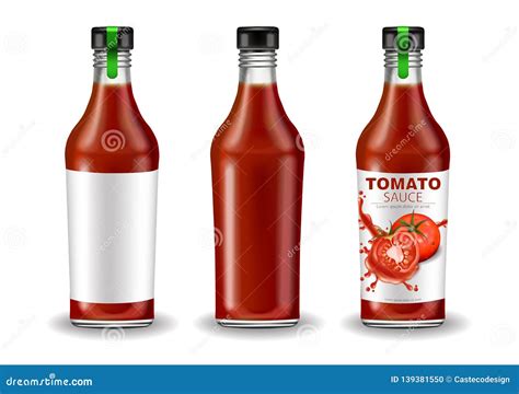 Ketchup Bottle Set Vector Realistic Mock Up. Product Placement. Label ...