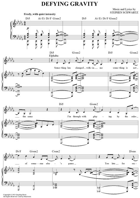 Defying Gravity" Sheet Music for Piano/Vocal/Chords - Sheet Music Now