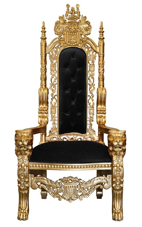 Throne Chair - Lion King - Gold Frame with Black Plush Velvet ...