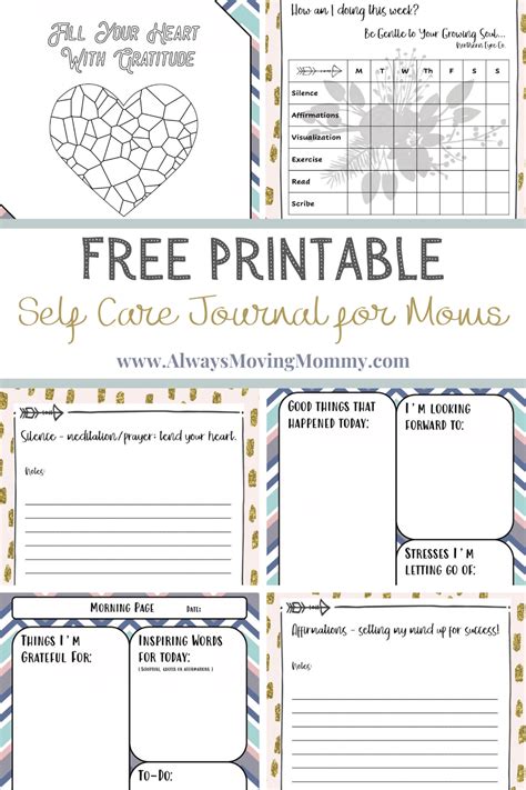 Free Printable Self Care Journal for Moms - Always Moving Mommy | Gratitude journal printable ...