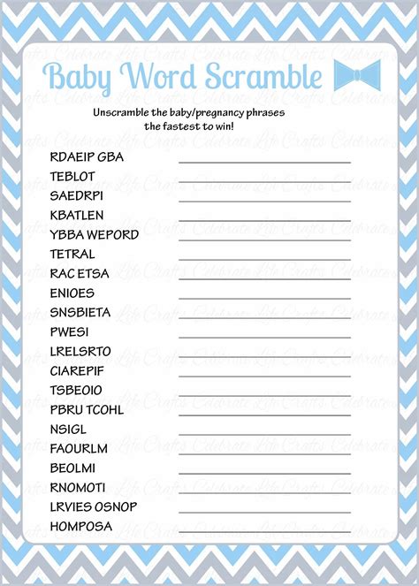 Free Printable Baby Shower Word Scramble | Free Printable