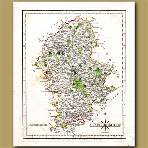 Map Of Staffordshire. Genuine antique print for sale.