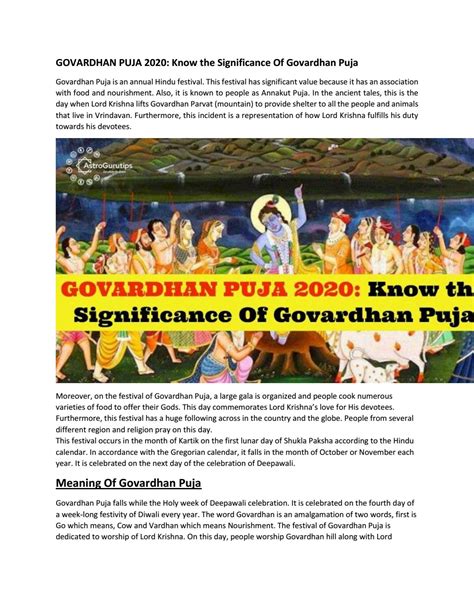 GOVARDHAN PUJA 2020: Know the Significance Of Govardhan Puja by astrogurutips - Issuu