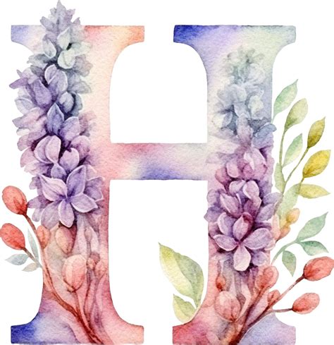 Premium AI Image | Floral letter H decorated with flowers watercolour isolated on white