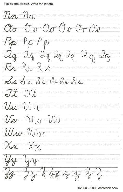 Printable Cursive Letters Worksheet