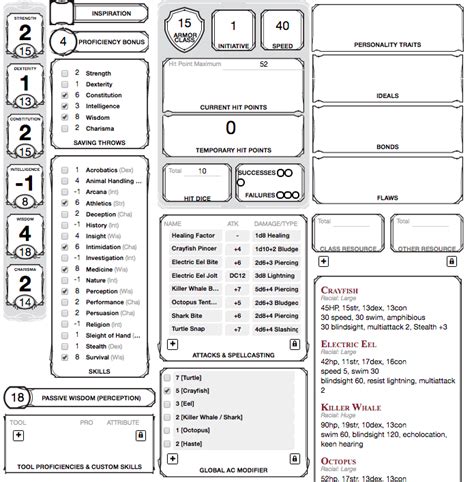 Wildshape character sheet : r/Roll20