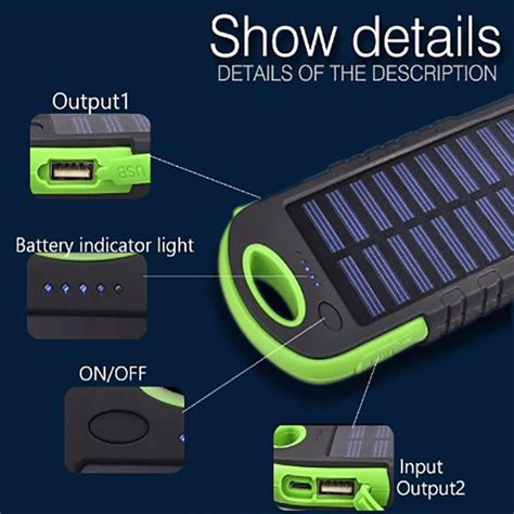 New Solar Power Bank with LED + Emergency Camping Flashlight Light Tor ...