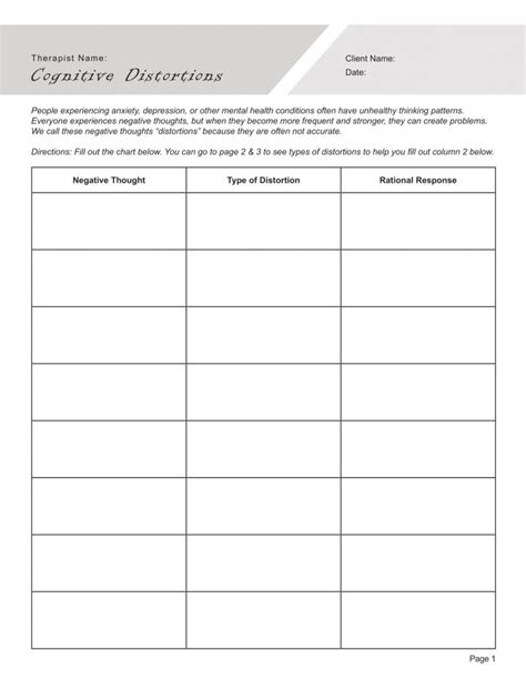 Cognitive Distortions Worksheet PDF