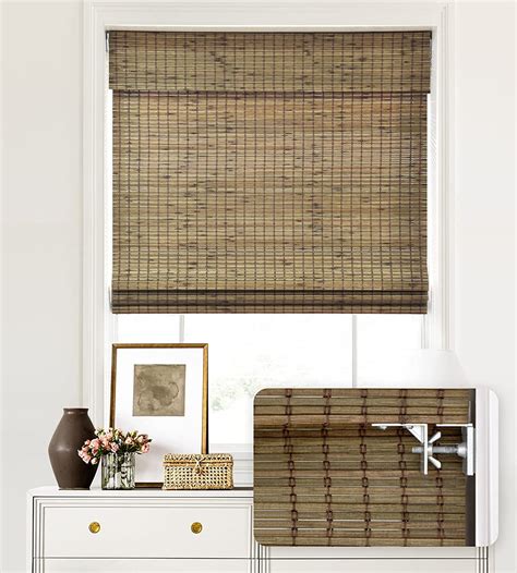 LazBlinds No Tools No Drill Cordless Bamboo Roman Shades, Light Filtering Window Treatment, Roll ...