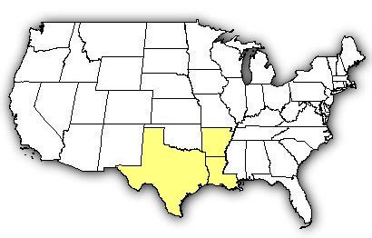 Map of US states the Texas Coral Snake is found in.