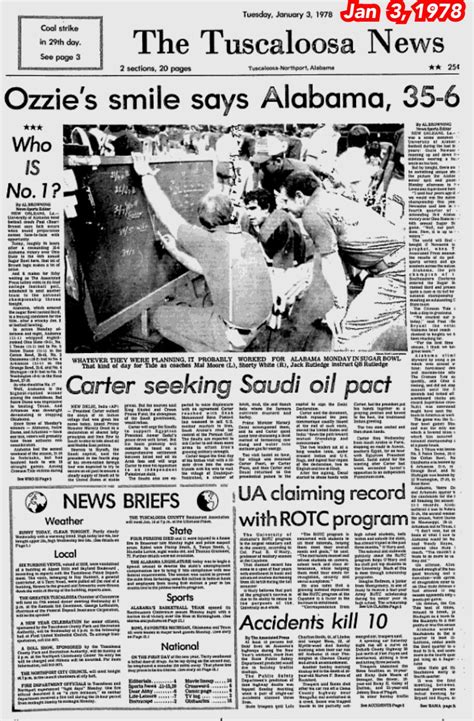 The Tuscaloosa News Jan 3, 1978 Alabama 35 Ohio St 6 in the Sugar Bowl ...