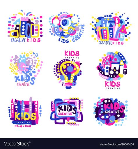 Creative kids set colorful logo graphic Royalty Free Vector