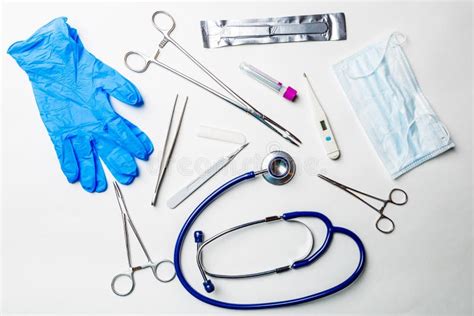 Doctor Tools on Blue Surface. Stock Photo - Image of occupation ...