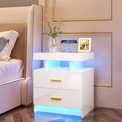 HNEBC LED Nightstand Beside Table with 2 USB Ports & Wireless Charging ...