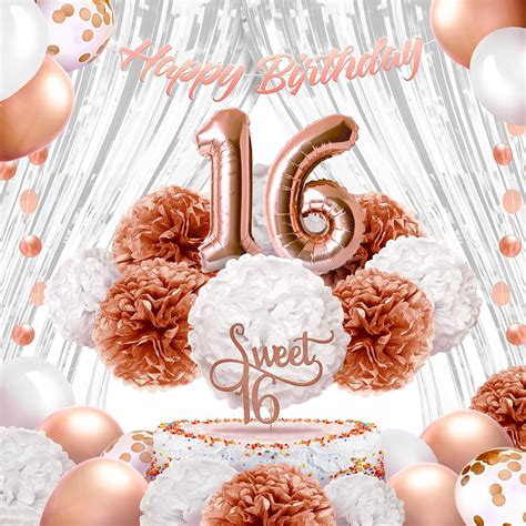 Amazon.com: EpiqueOne 41-Piece Rose Gold Sweet 16 Birthday Decoration for Girls | Includes Happy ...