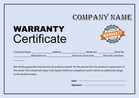 Free Warranty Certificate Template Word - PDF Download