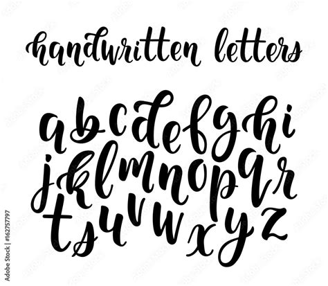 Handwritten latin calligraphy brush script of lowercase letters. Calligraphic alphabet. Vector ...