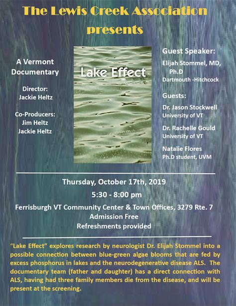 Screening and Discussion of "Lake Effect" — Lewis Creek Association