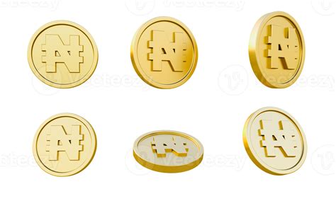 Set of gold coins with Naira currency sign or symbol 3d illustration, minimal 3d render ...