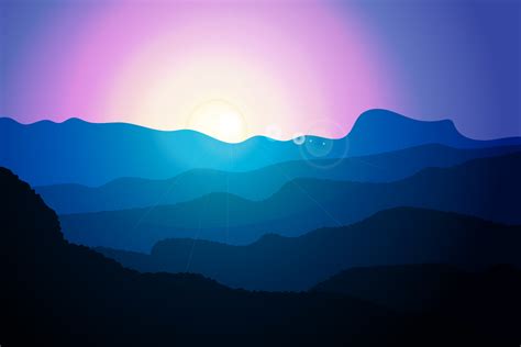 Dawn in the clear sky over the hills. Vector illustration. Landscape 8715565 Vector Art at Vecteezy