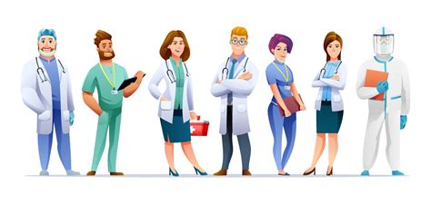 Set of medical doctor and nurse cartoon characters isolated on white ...