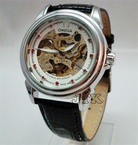 JAM TANGAN OMEGA SKELETON DIAMOND RED LEATHER Rp 185.000