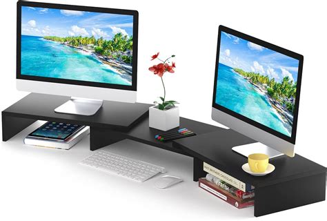 Dual Monitor Stand-Desk Accessories with Adjustable Length and Angle-D