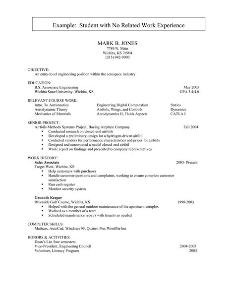 Sample Resume Objective With No Work Experience | Templates at allbusinesstemplates.com