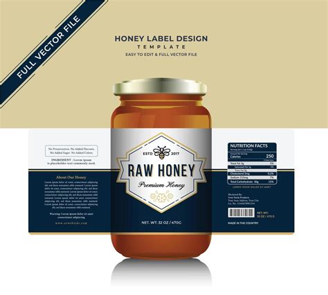 Honey label design and honey jar label natural pure honey bee vector ...