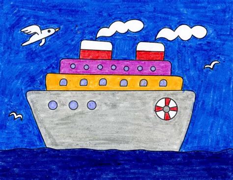 Easy How to Draw a Cruise Ship Tutorial · Art Projects for Kids