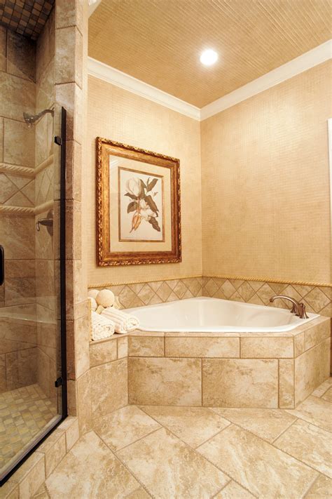 Corner soaking tub with tile surround. | Corner soaking tub, Bathroom remodel shower, Corner tub