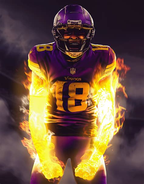 Justin Jefferson Flaming Poster, Minnesota Vikings, Offensive Player of the Year, NFL Poster ...