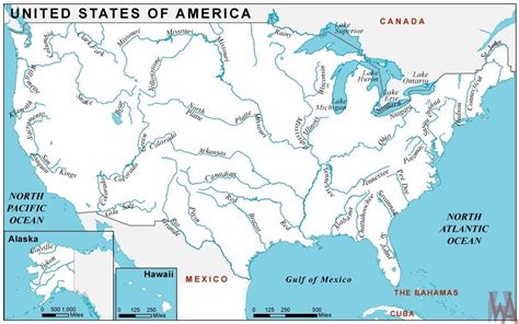 US Major Rivers Map | Geography Map of USA | WhatsAnswer | Map of ...